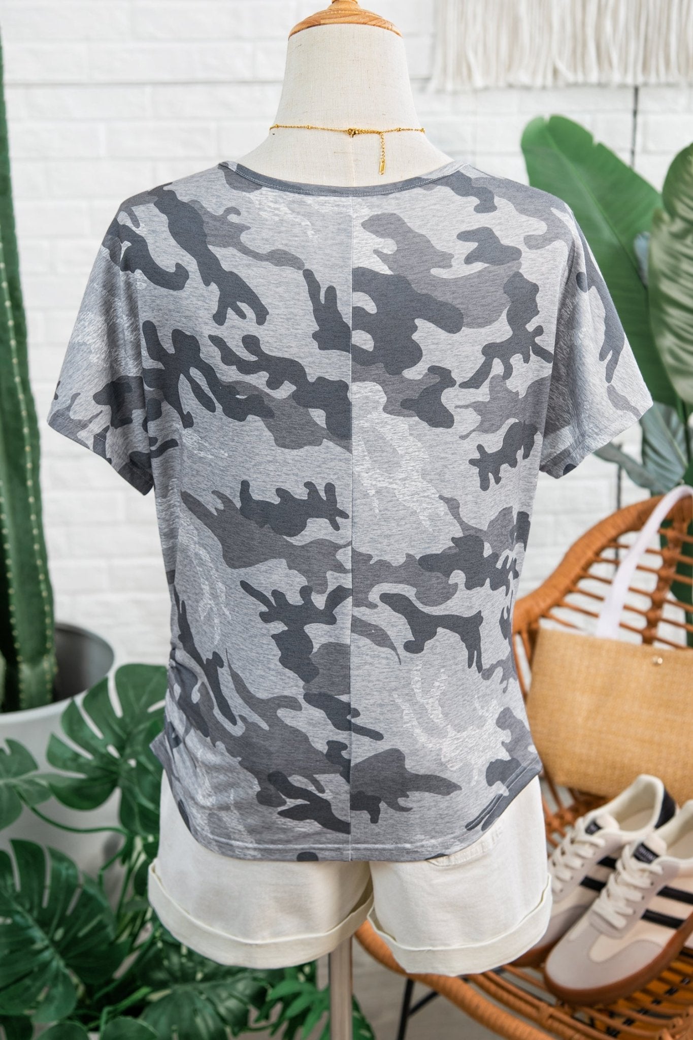 Camo Short Sleeve Round Neck T-Shirt - Rooted & Reckless Co.