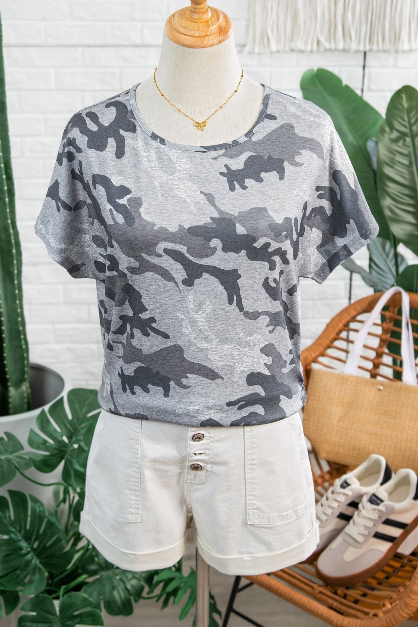 Camo Short Sleeve Round Neck T-Shirt - Rooted & Reckless Co.