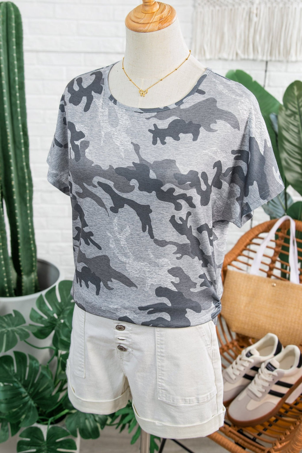 Camo Short Sleeve Round Neck T-Shirt - Rooted & Reckless Co.