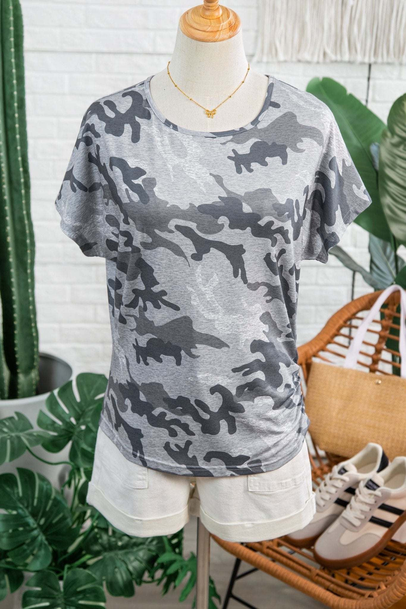 Camo Short Sleeve Round Neck T-Shirt - Rooted & Reckless Co.