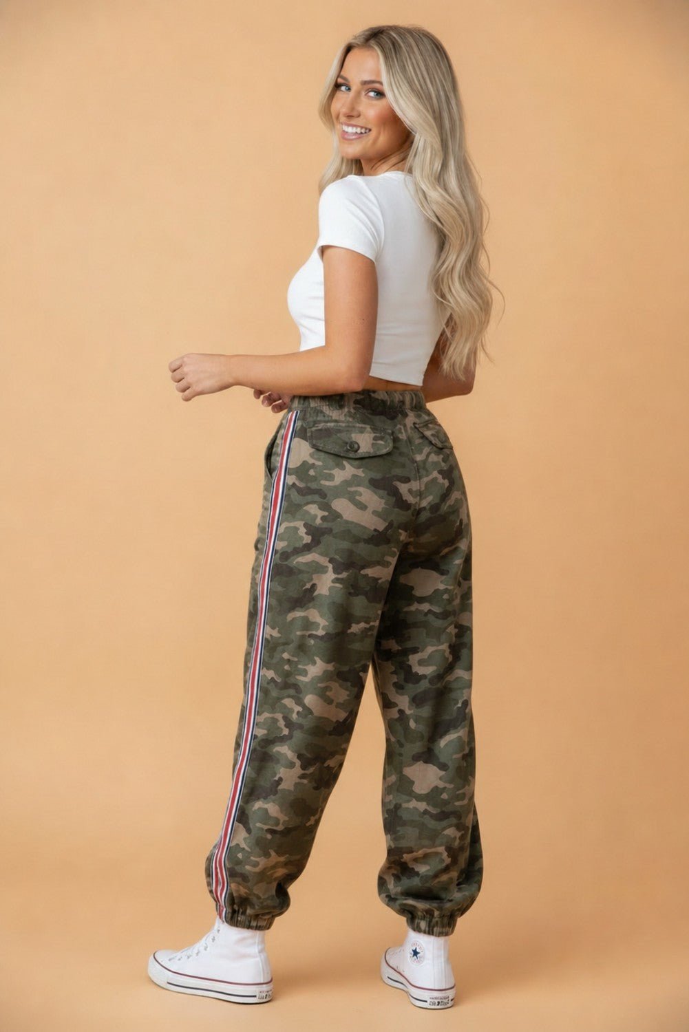 Camo Side Stripe Panel Drawstring Pants - Rooted & Reckless Co.