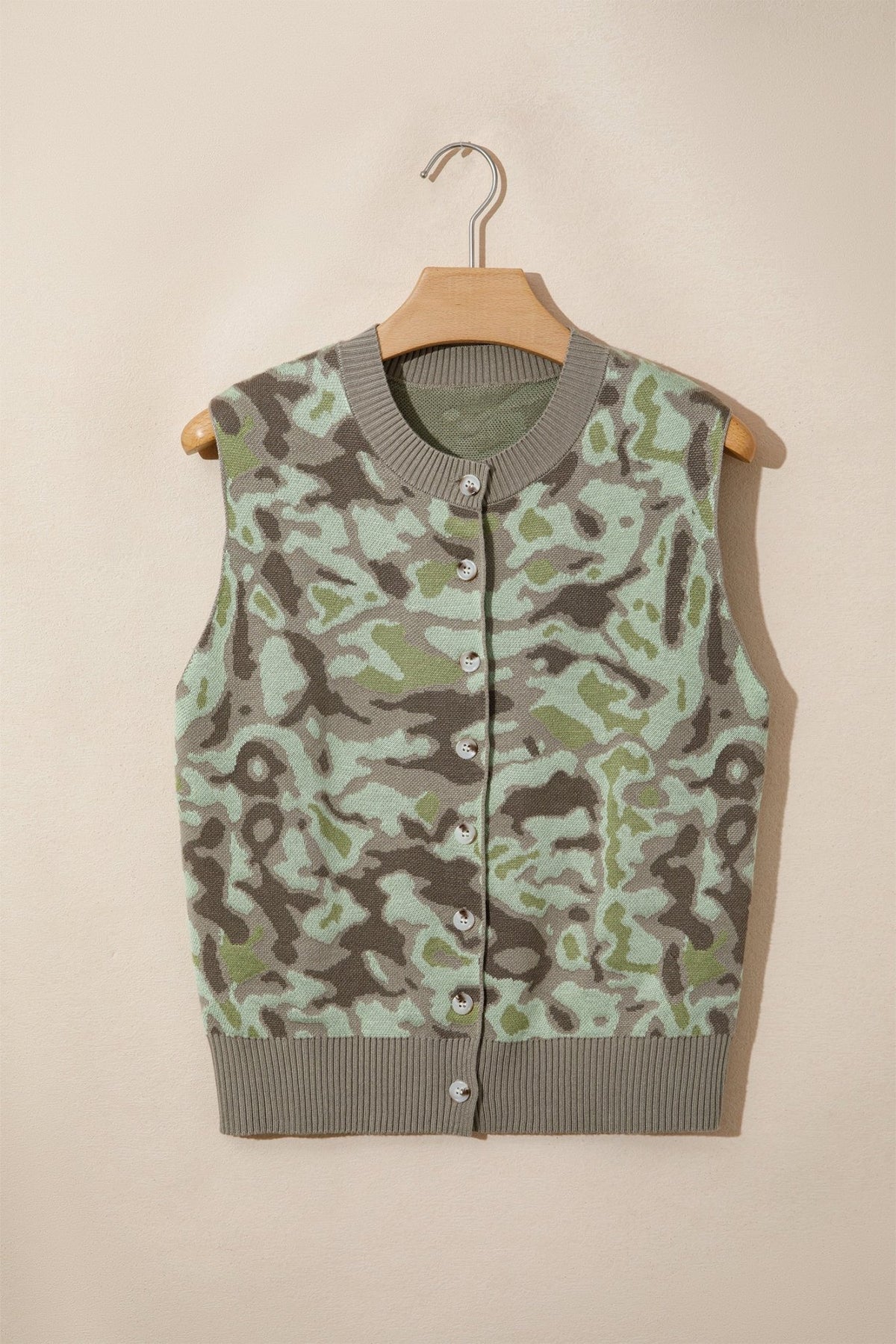 Camo Sleeveless Button Front Sweater Vest - Rooted & Reckless Co.