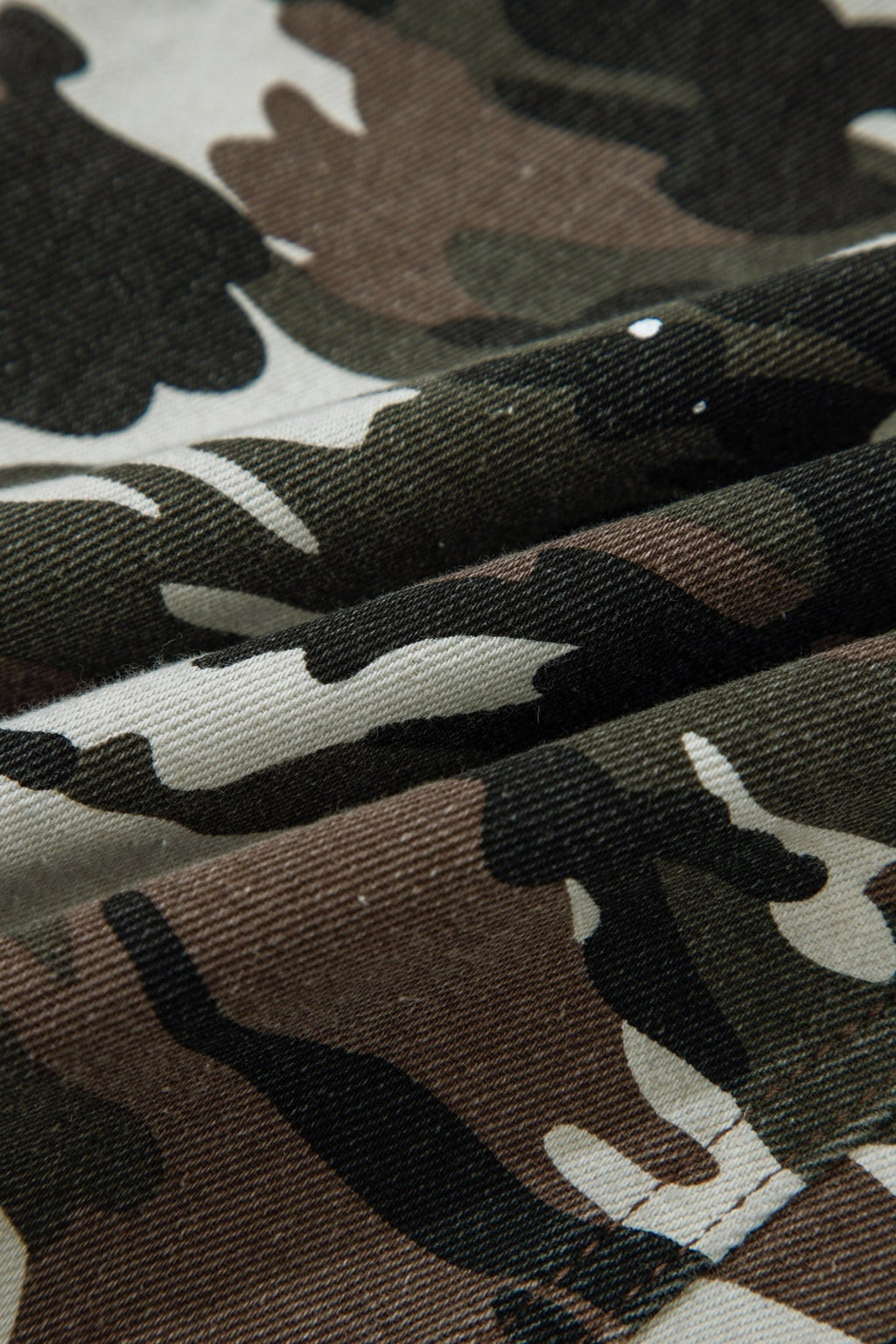 Camo Splatter Distressed Tie Waist Denim Pants - Rooted & Reckless Co.