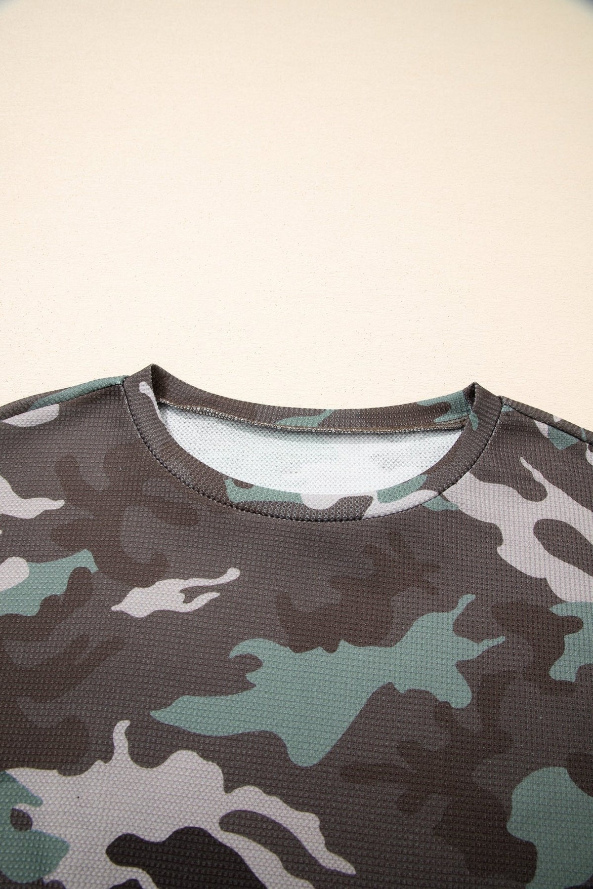Camo Textured Drop Shoulder Long Sleeve Top - Rooted & Reckless Co.
