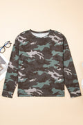 Camo Textured Drop Shoulder Long Sleeve Top - Rooted & Reckless Co.