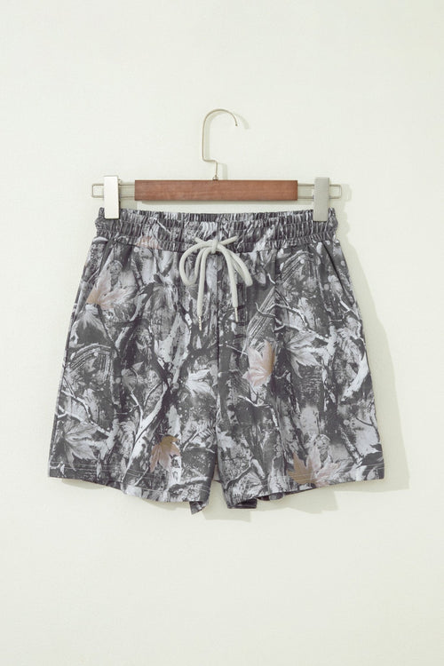Camo Tie Elastic High Waist Shorts - Rooted & Reckless Co.
