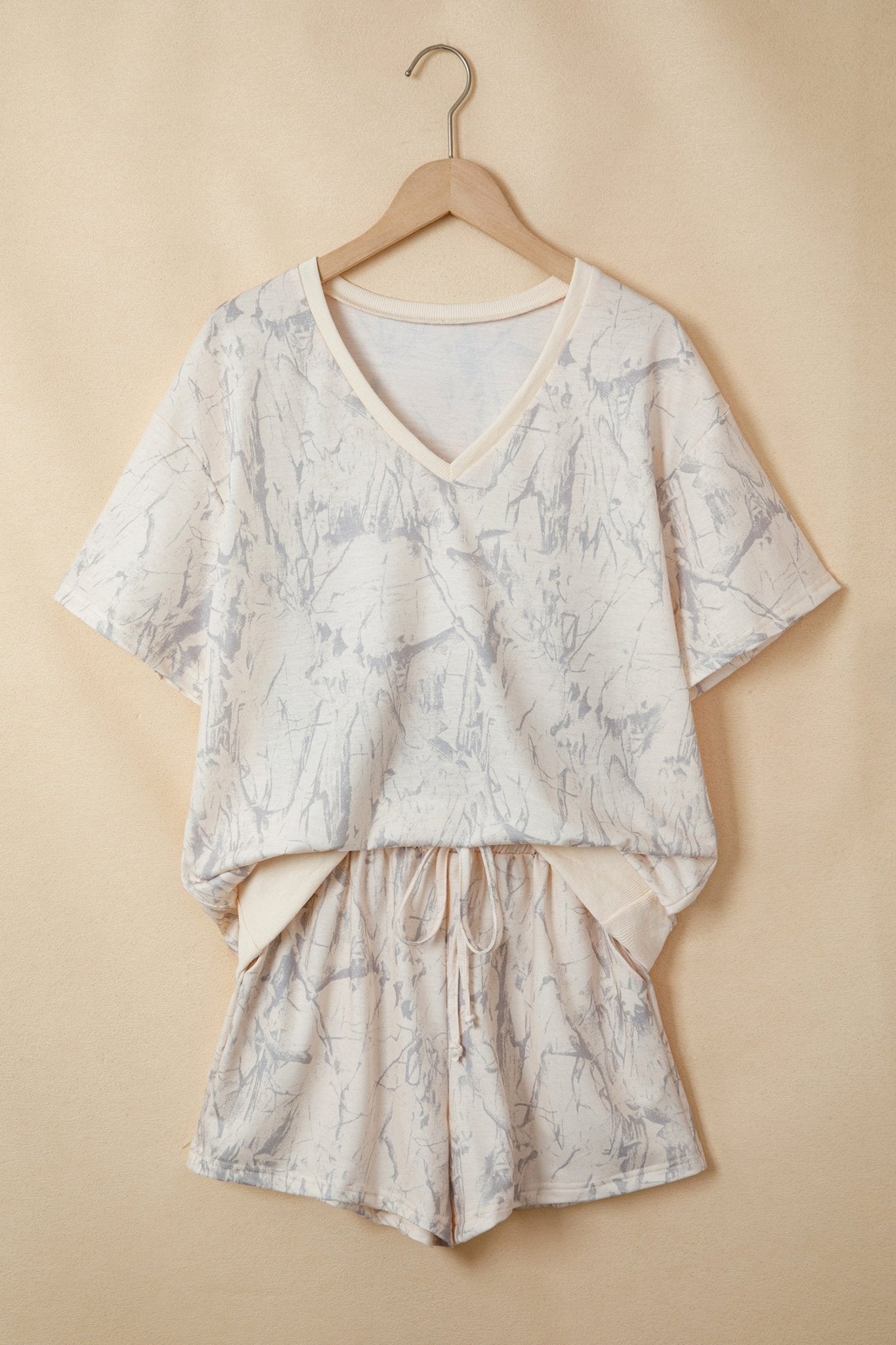 Camo V-Neck Loose Tee & Drawstring Shorts Set - Rooted & Reckless Co.