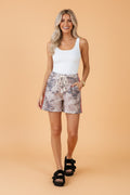 Camo Varsity Stripe Drawstring Waist Shorts - Rooted & Reckless Co.