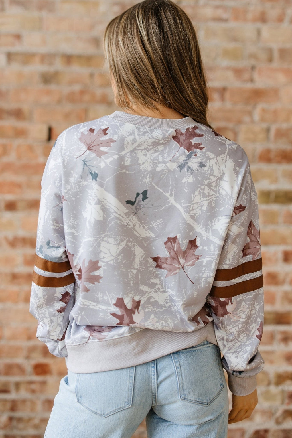 Camo Varsity Stripe Dropped Shoulder Sweatshirt - Rooted & Reckless Co.