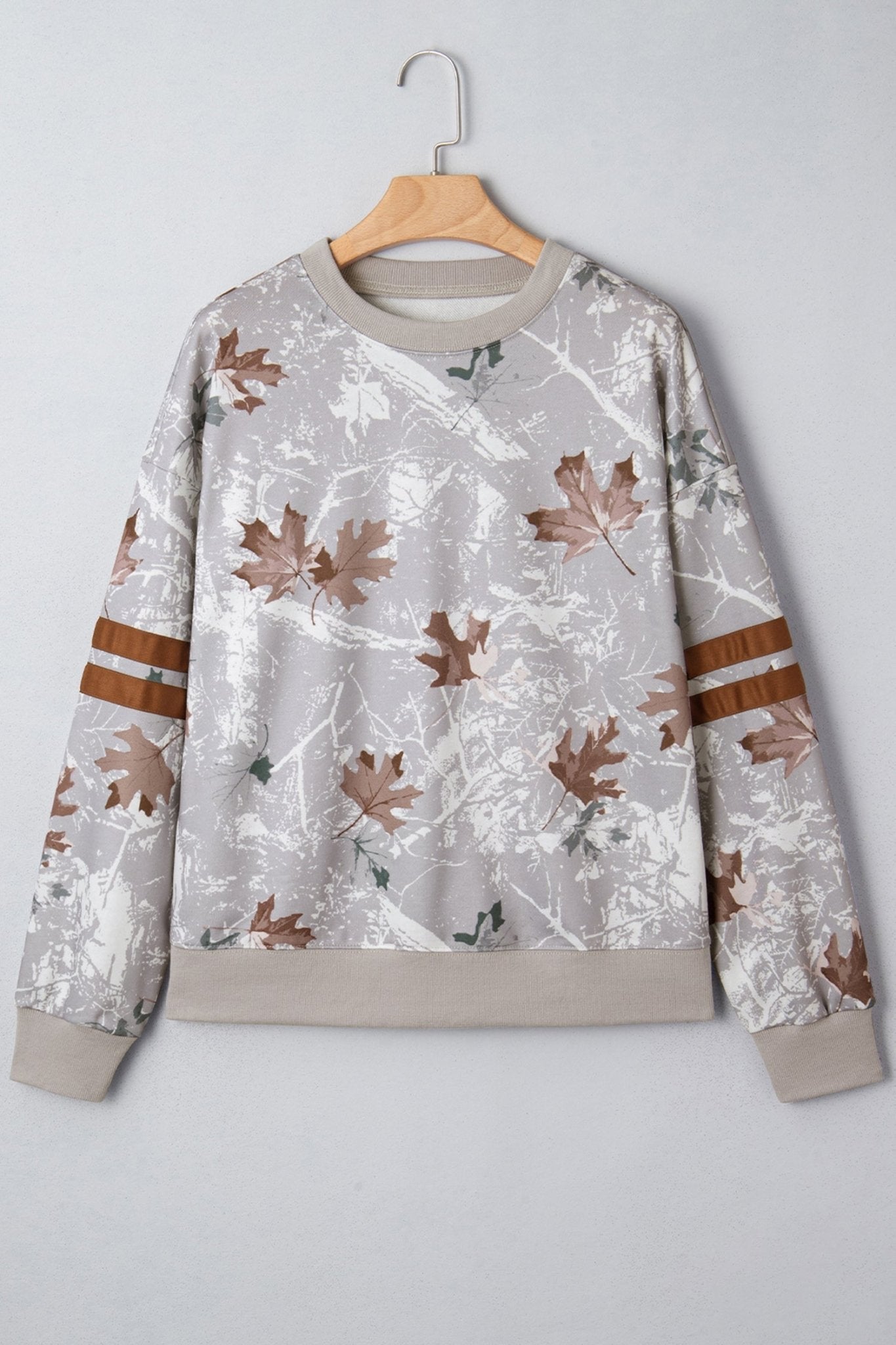 Camo Varsity Stripe Dropped Shoulder Sweatshirt - Rooted & Reckless Co.
