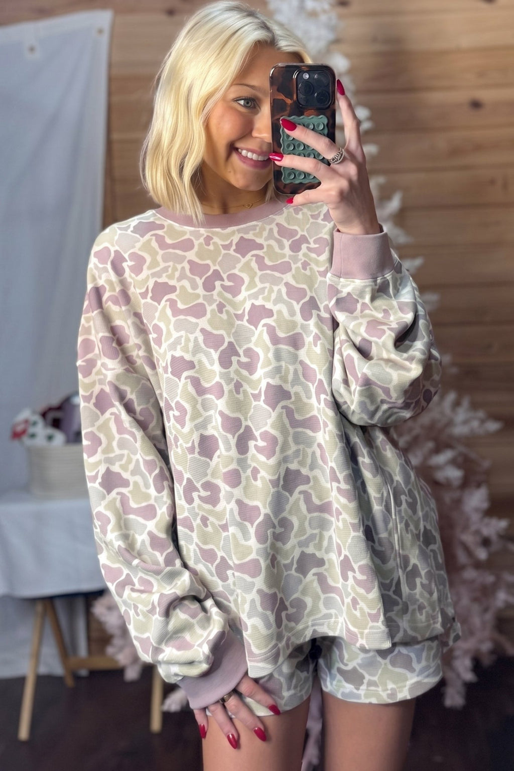 Camo Waffle Knit Long Sleeve Top & Shorts Set - Rooted & Reckless Co.