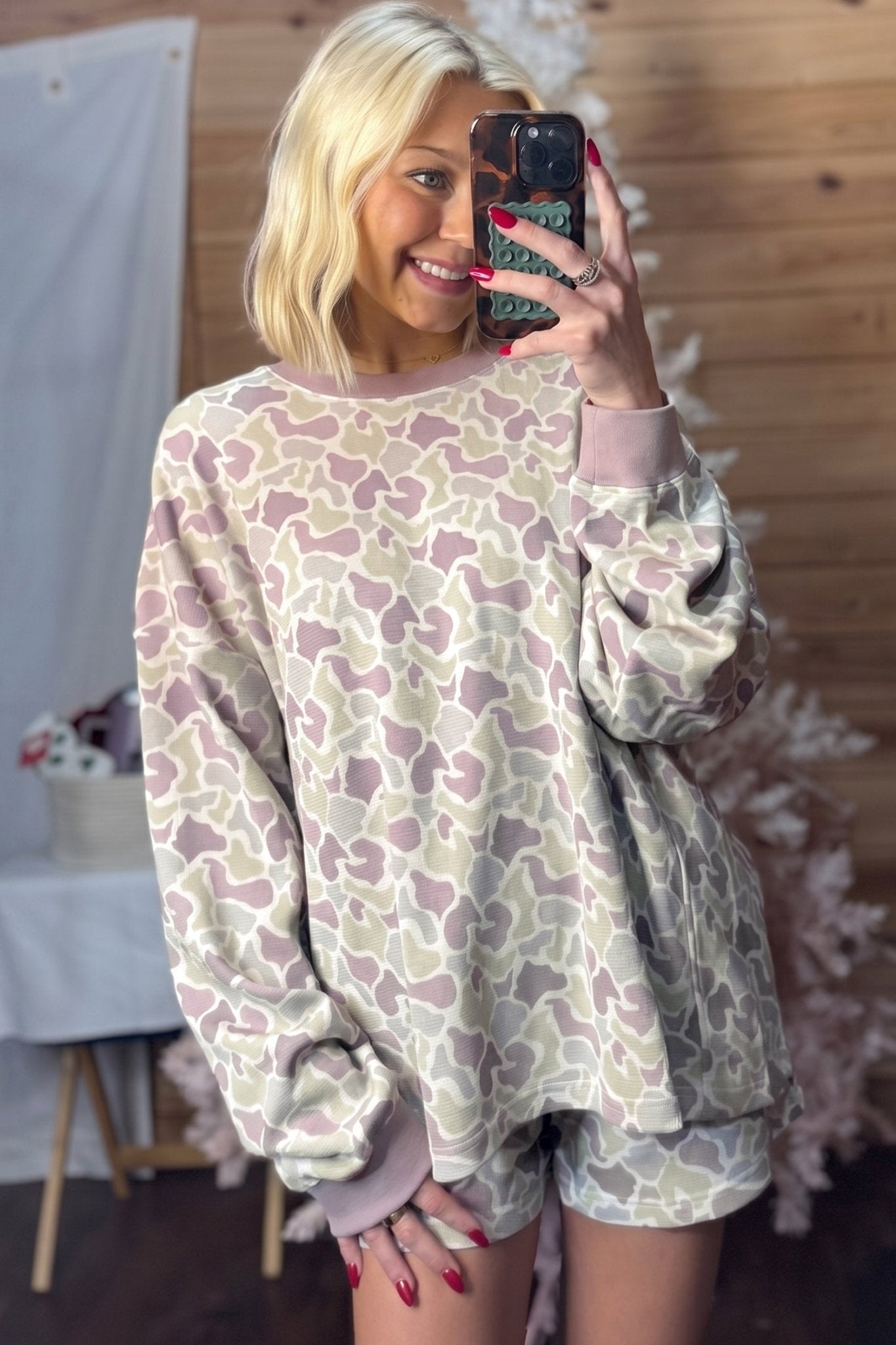 Camo Waffle Knit Long Sleeve Top & Shorts Set - Rooted & Reckless Co.