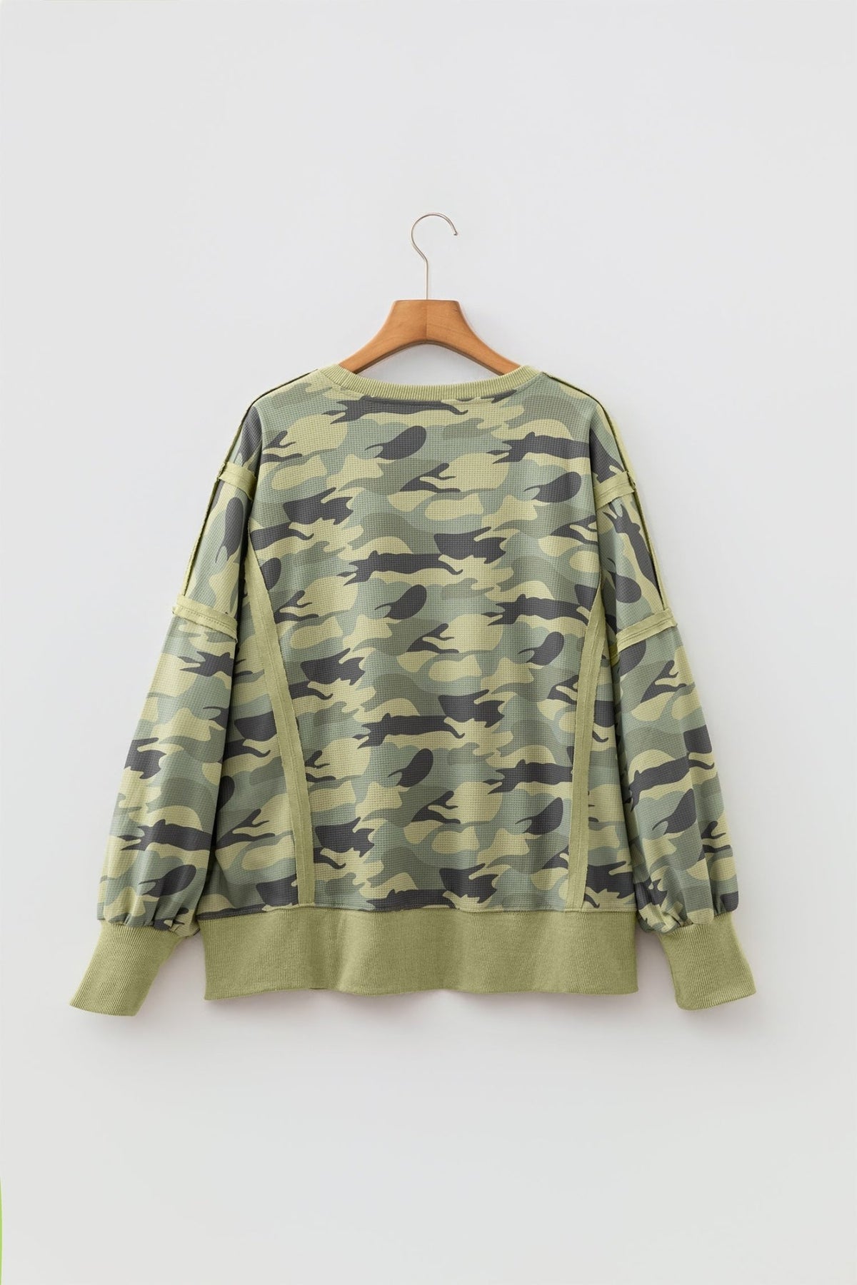 Camo Waffle Knit Reverse Seam Long Sleeve Top - Rooted & Reckless Co.