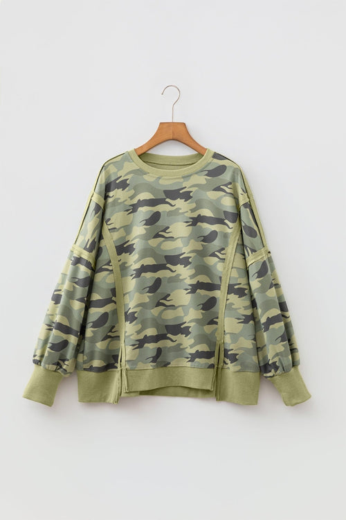 Camo Waffle Knit Reverse Seam Long Sleeve Top - Rooted & Reckless Co.