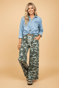 Camo Wide Leg Drawstring Denim Pants - Rooted & Reckless Co.