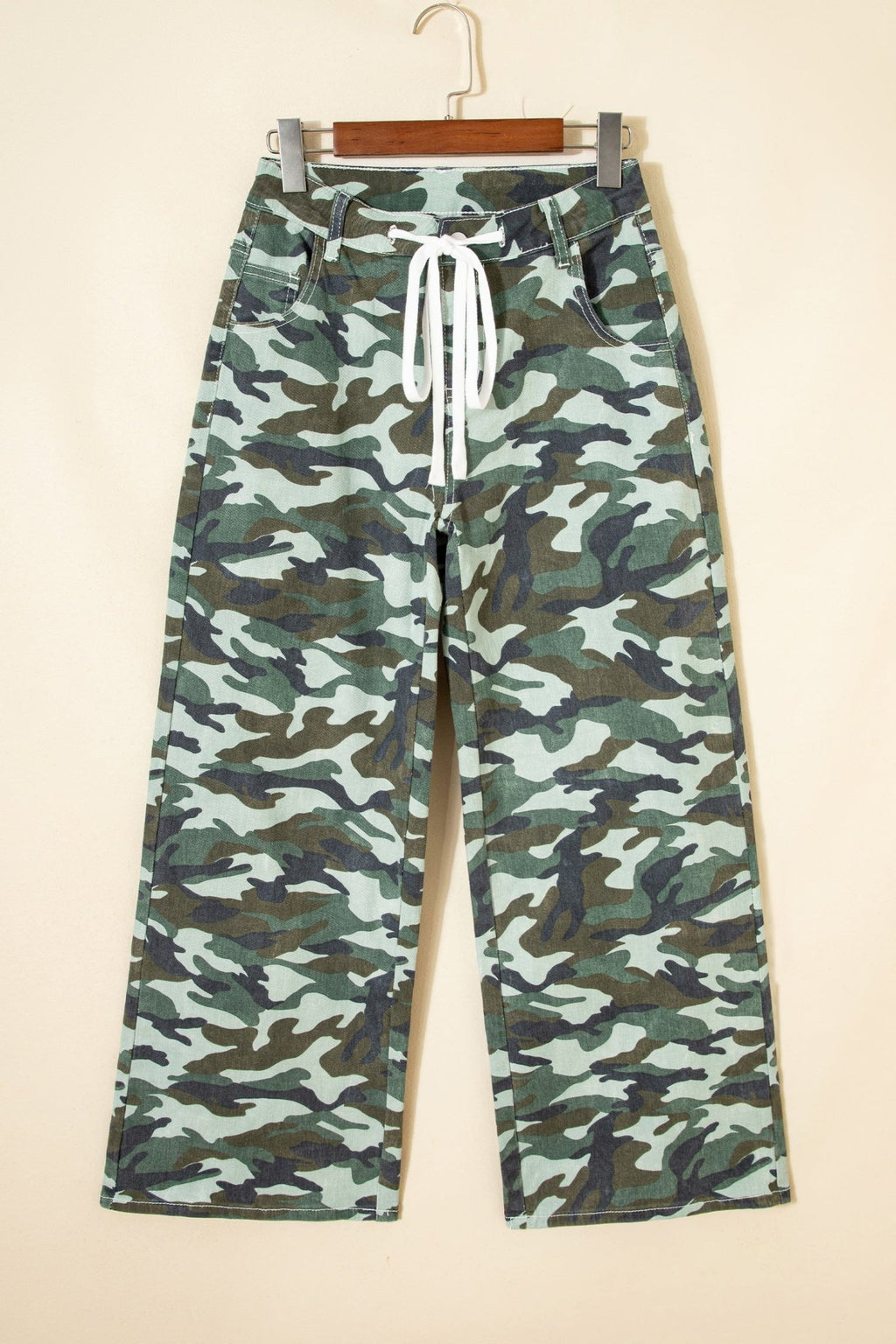 Camo Wide Leg Drawstring Denim Pants - Rooted & Reckless Co.