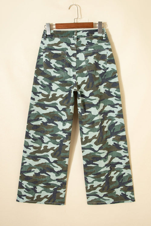 Camo Wide Leg Drawstring Denim Pants - Rooted & Reckless Co.
