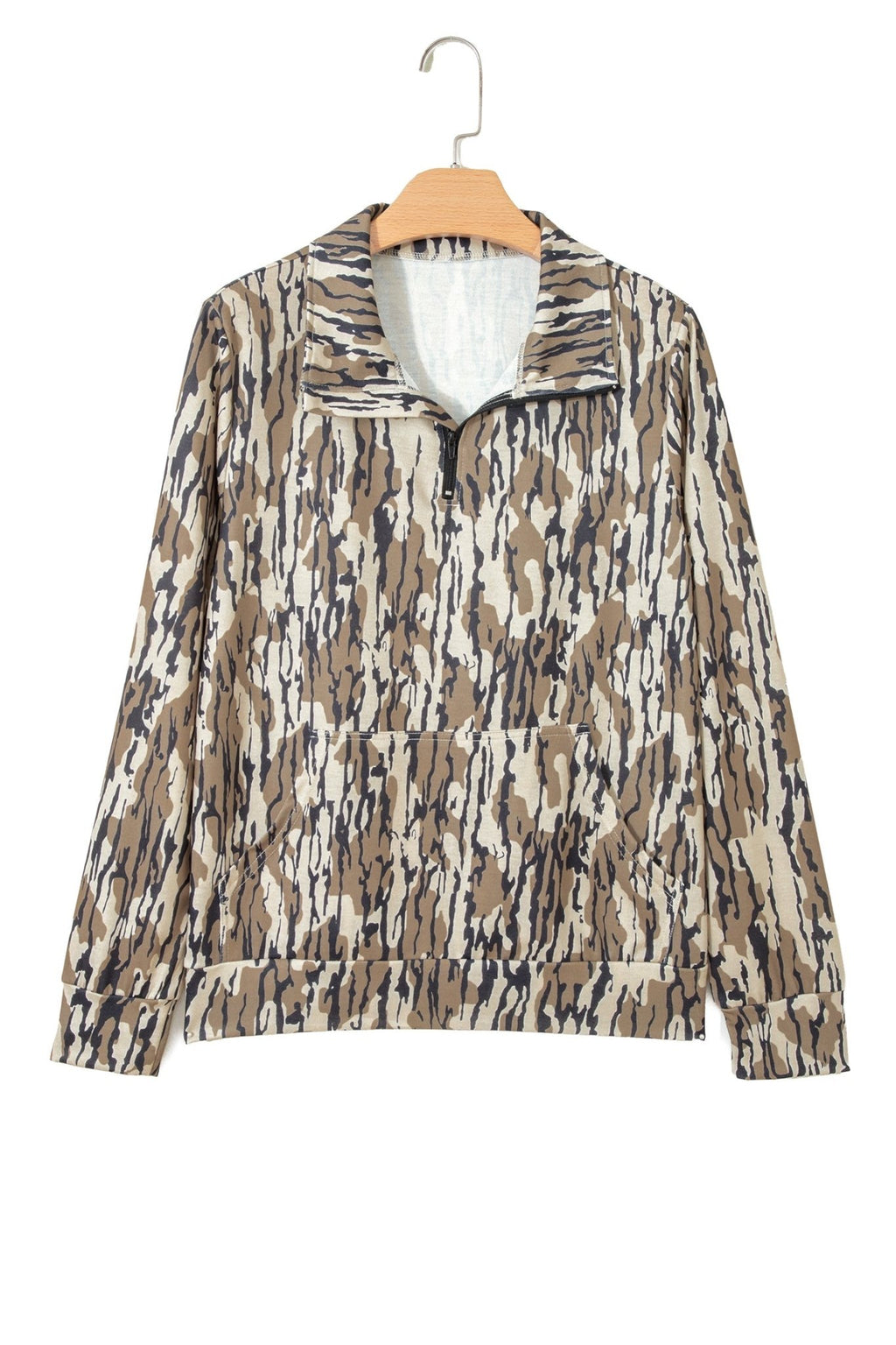 Camo Zipped Collar Kangaroo Pocket Sweatshirt - Rooted & Reckless Co.