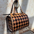 Caramel Espresso Checkered Speedy Western Genuine Leather Purse with optional wallet - Rooted & Reckless Co.
