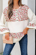 Floral Gauze Patchwork 3/4 Sleeve Blouse