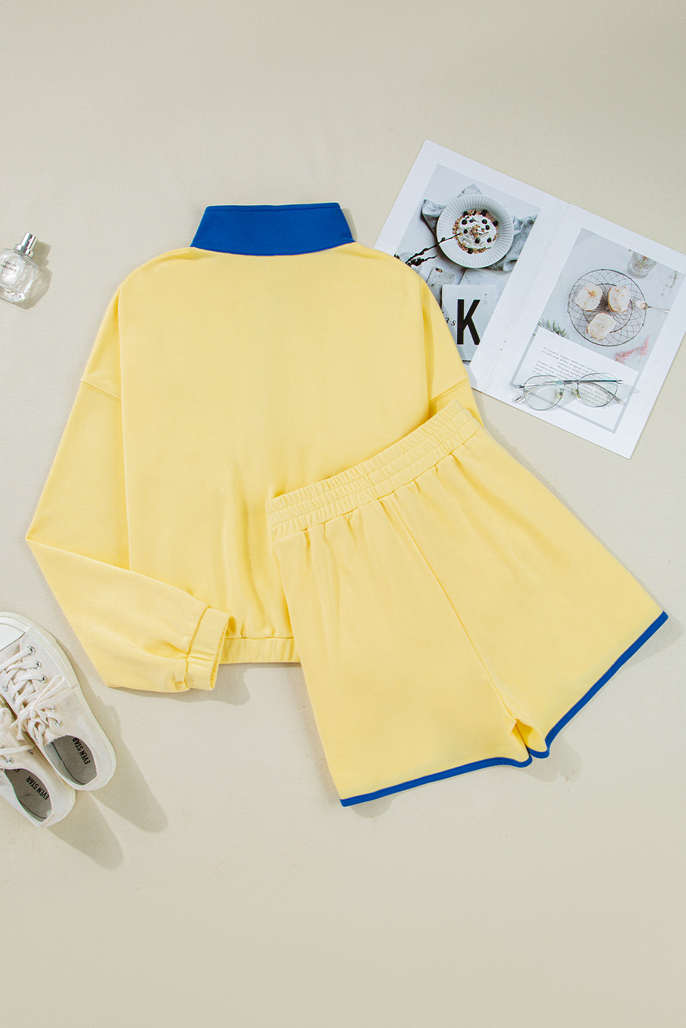 Colorblock Patchwork Pullover and Shorts Set