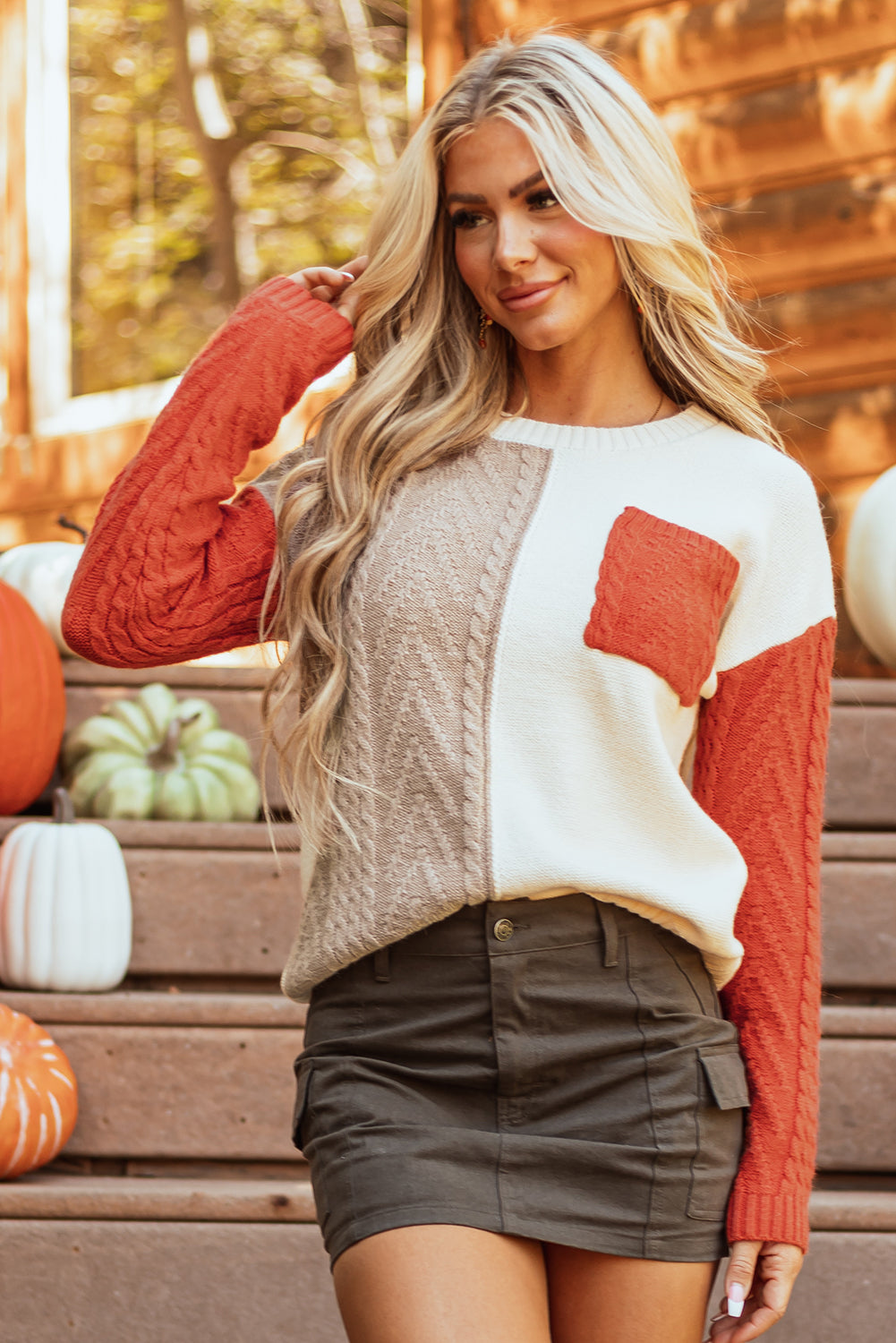 Colorblock Patch Pocket Drop Shoulder Sweater