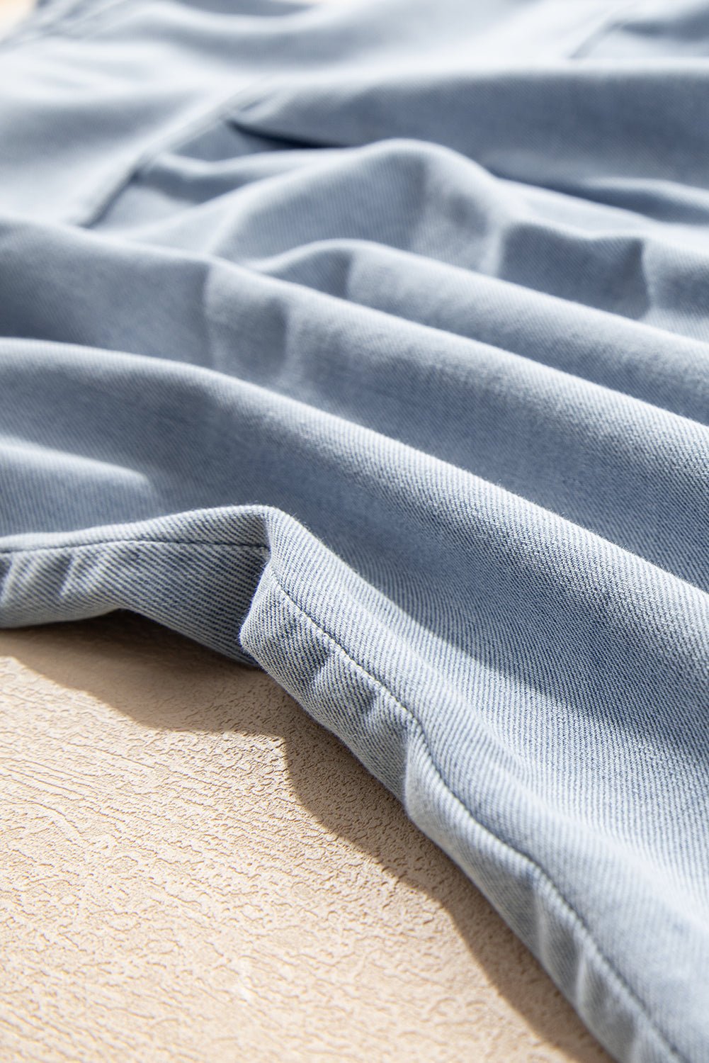 Chambray Ruffle Short Puff Sleeve Buttoned Shirt - Rooted & Reckless Co.