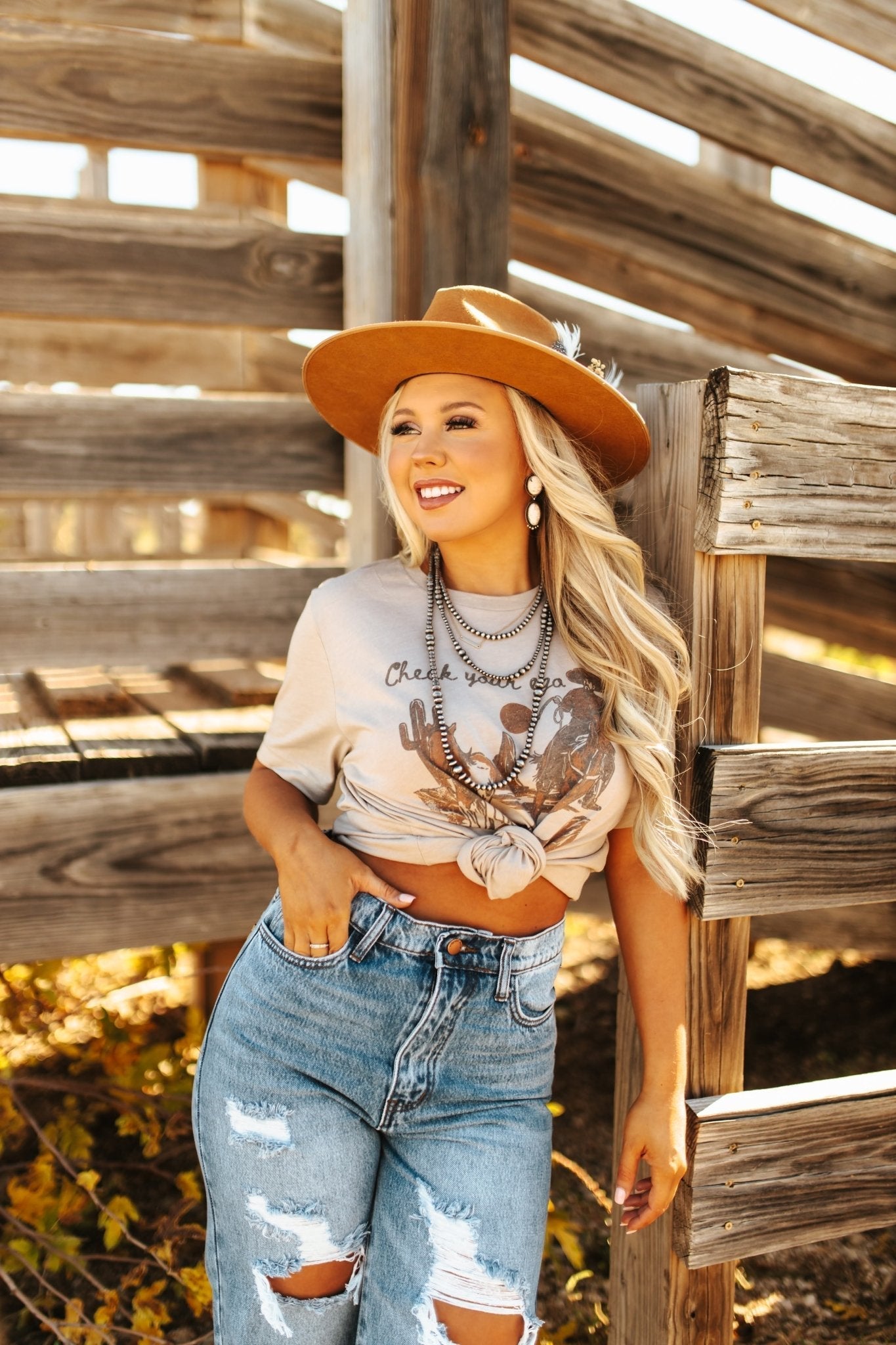 Check Your Ego Amigo Desert Rider Graphic Tee - Tan - Rooted & Reckless Co.