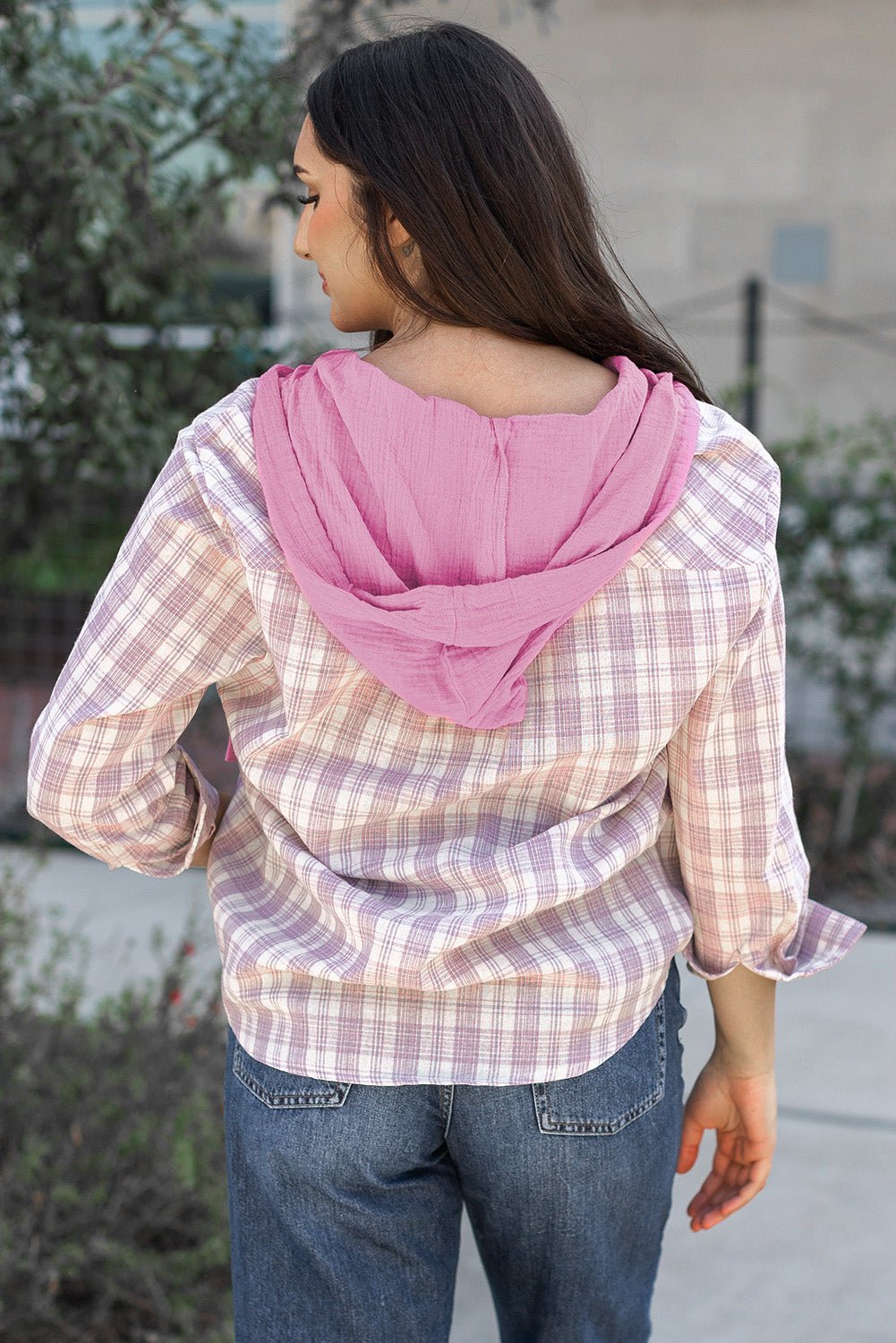 Checker Button-Up Chest Pocket Hooded Shacket - Rooted & Reckless Co.