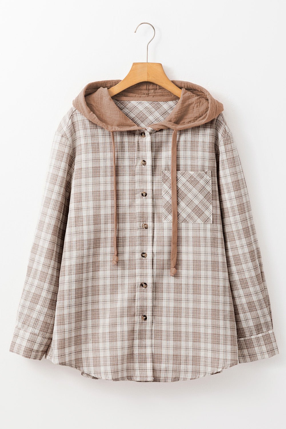 Checker Button-Up Chest Pocket Hooded Shacket - Rooted & Reckless Co.