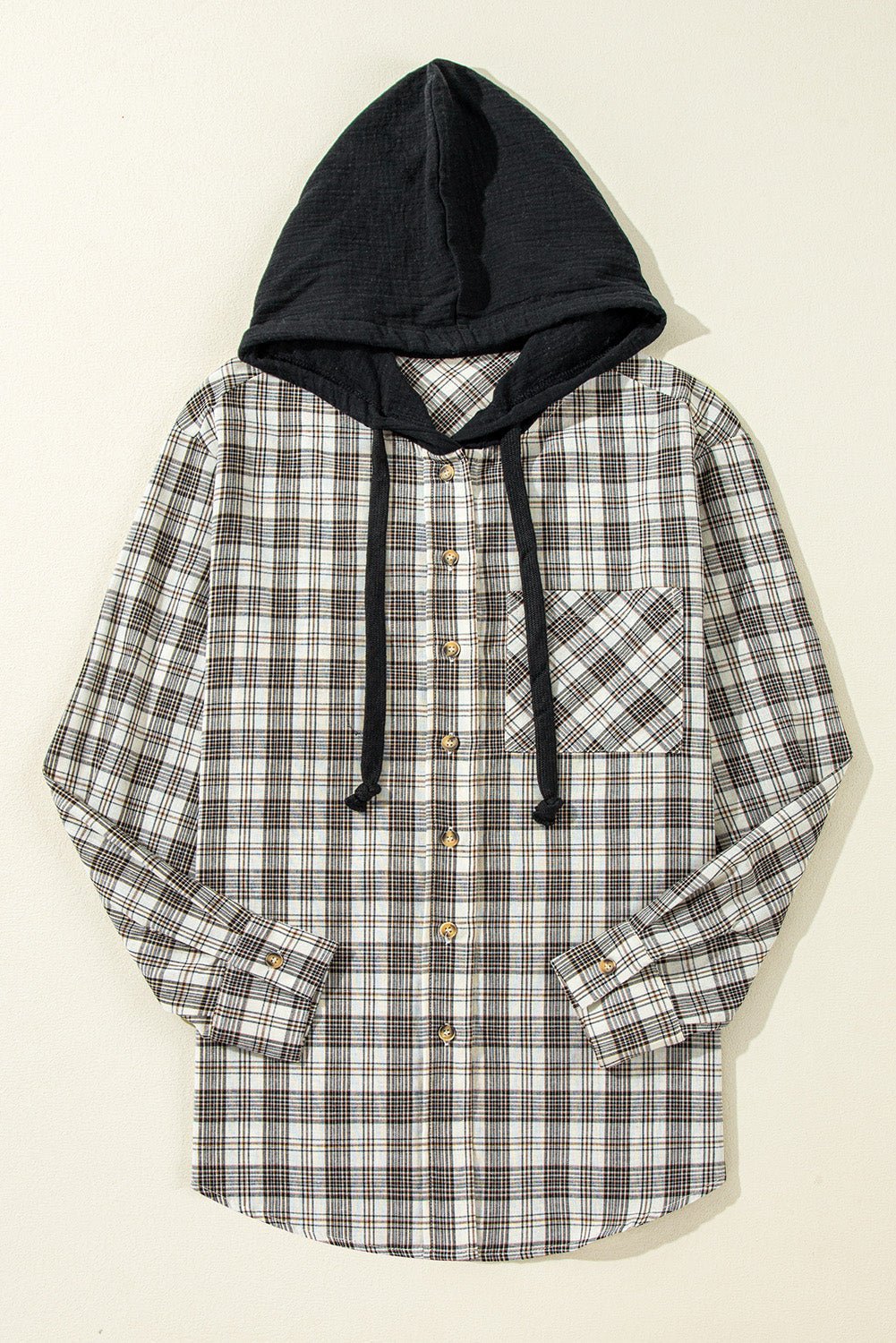 Checker Button-Up Chest Pocket Hooded Shacket - Rooted & Reckless Co.