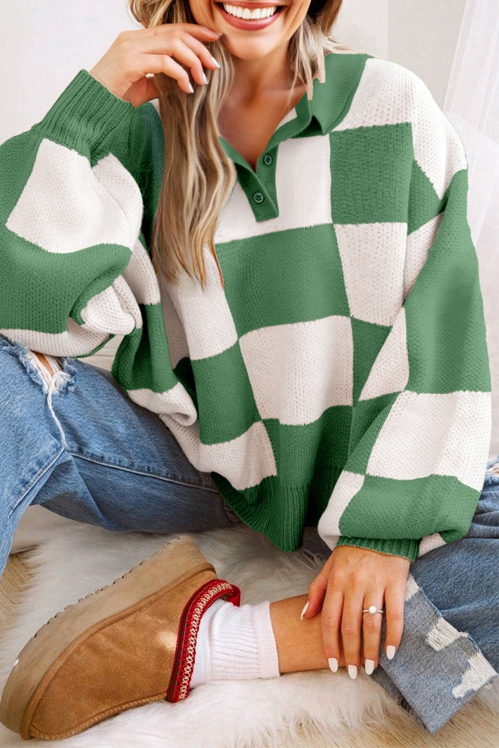 Checker Collared Long Sleeve Sweater - Rooted & Reckless Co.