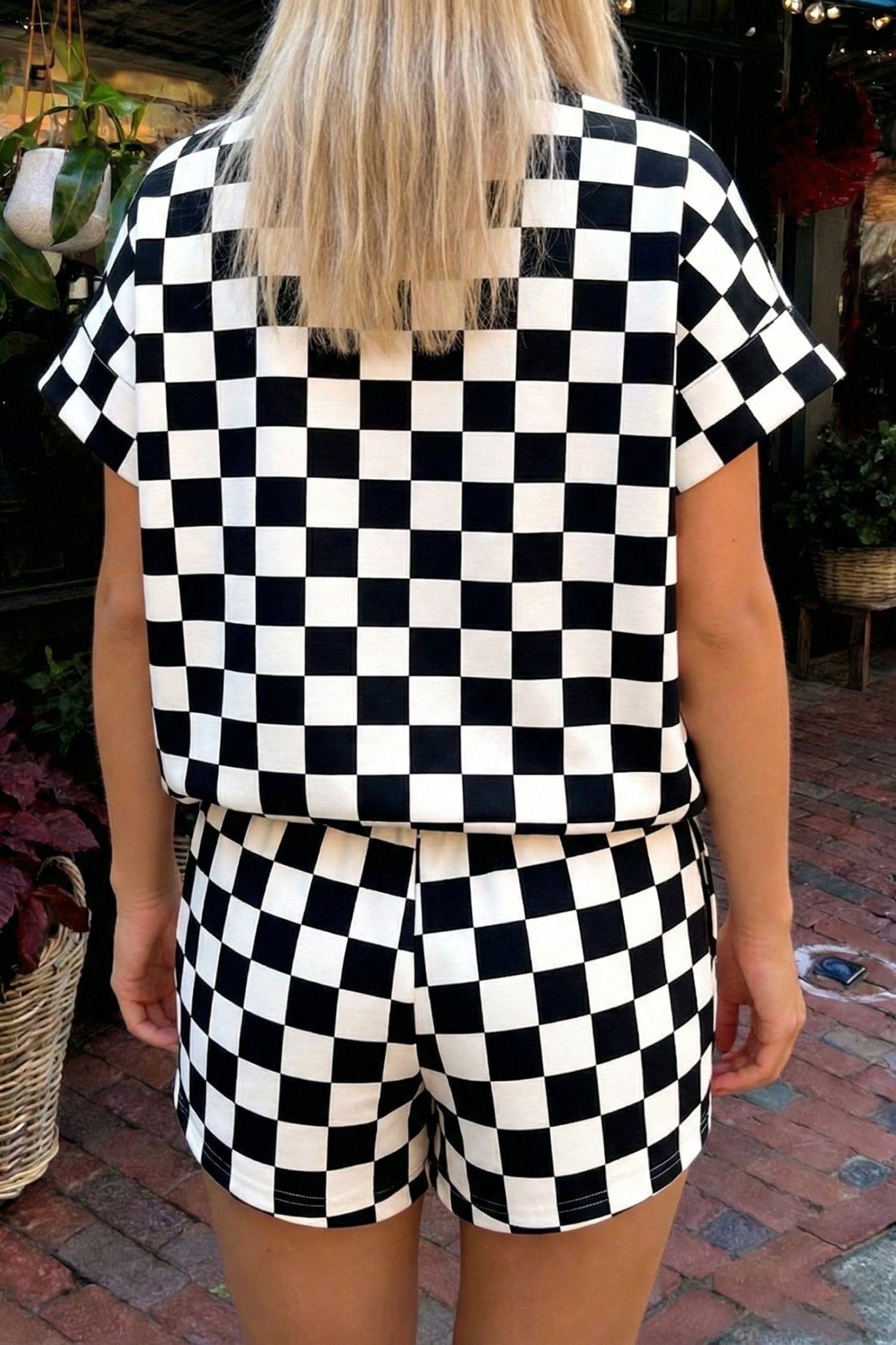 Checker Colorblock Mock Neck Top & Short Set - Rooted & Reckless Co.