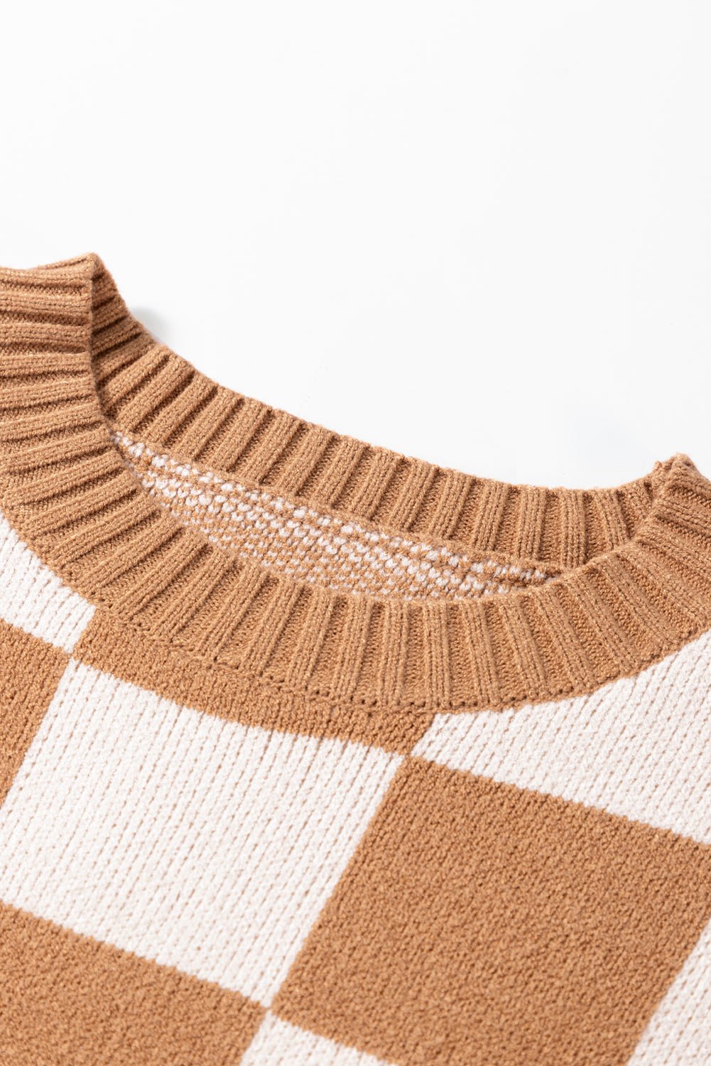 Checker Colorblock Ribbed Trim Sweater Knit Top - Rooted & Reckless Co.