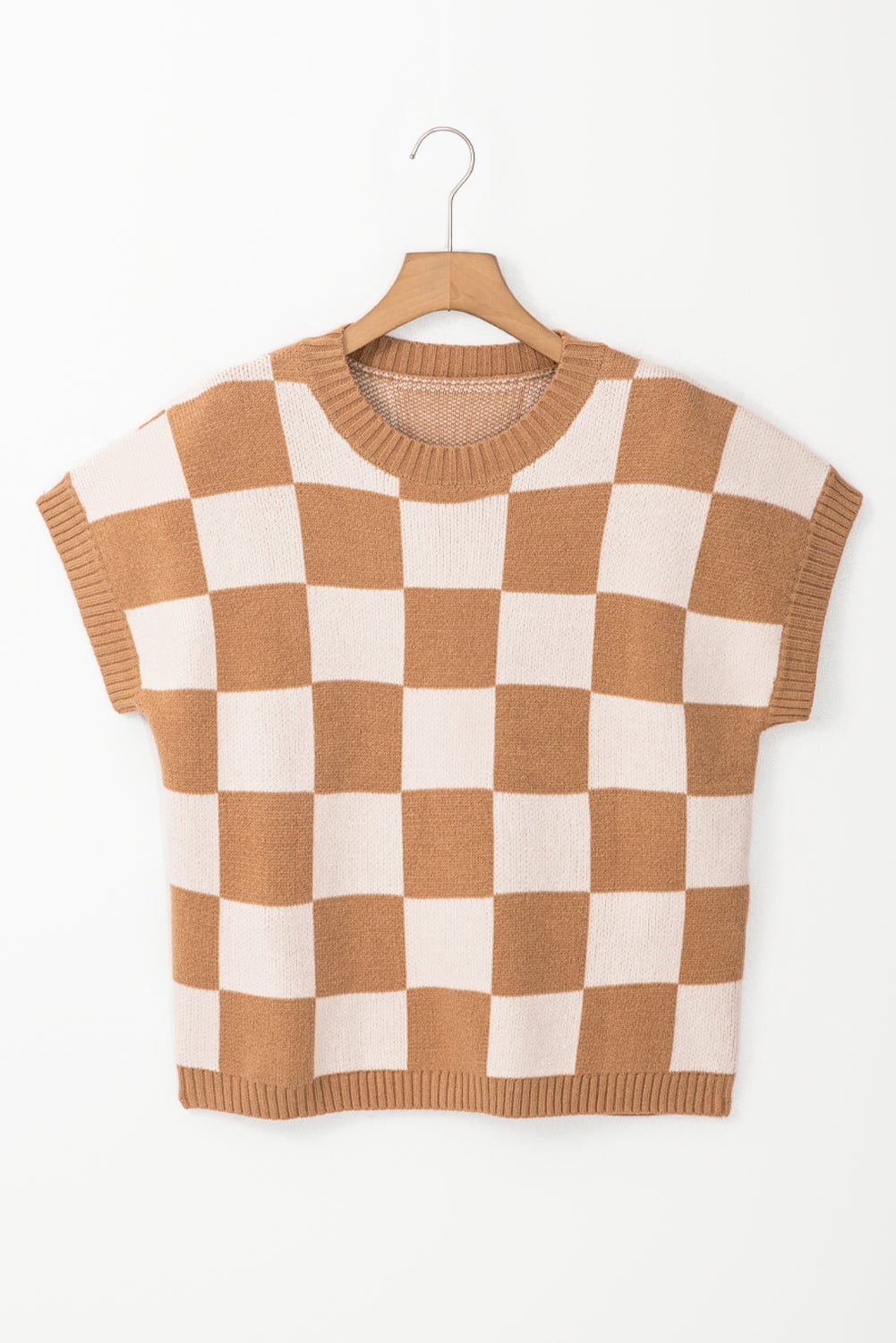 Checker Colorblock Ribbed Trim Sweater Knit Top - Rooted & Reckless Co.