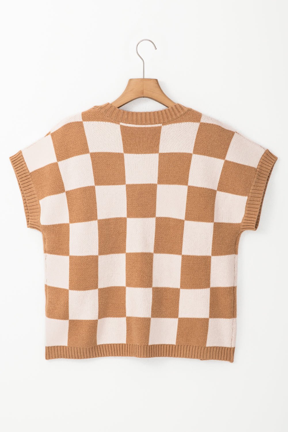 Checker Colorblock Ribbed Trim Sweater Knit Top - Rooted & Reckless Co.