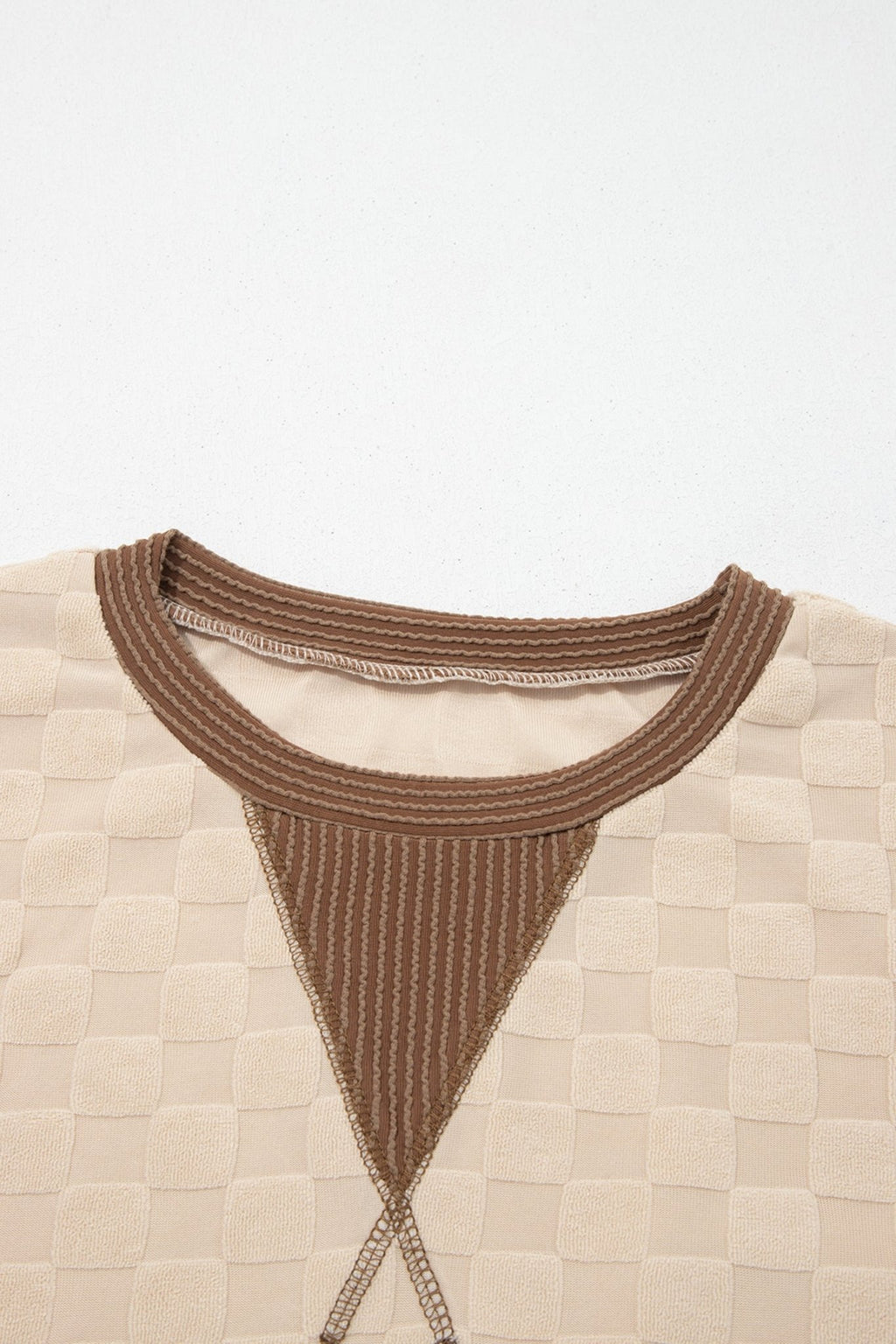 Checker Corded Knit Contrast Trim Long Sleeve Top - Rooted & Reckless Co.