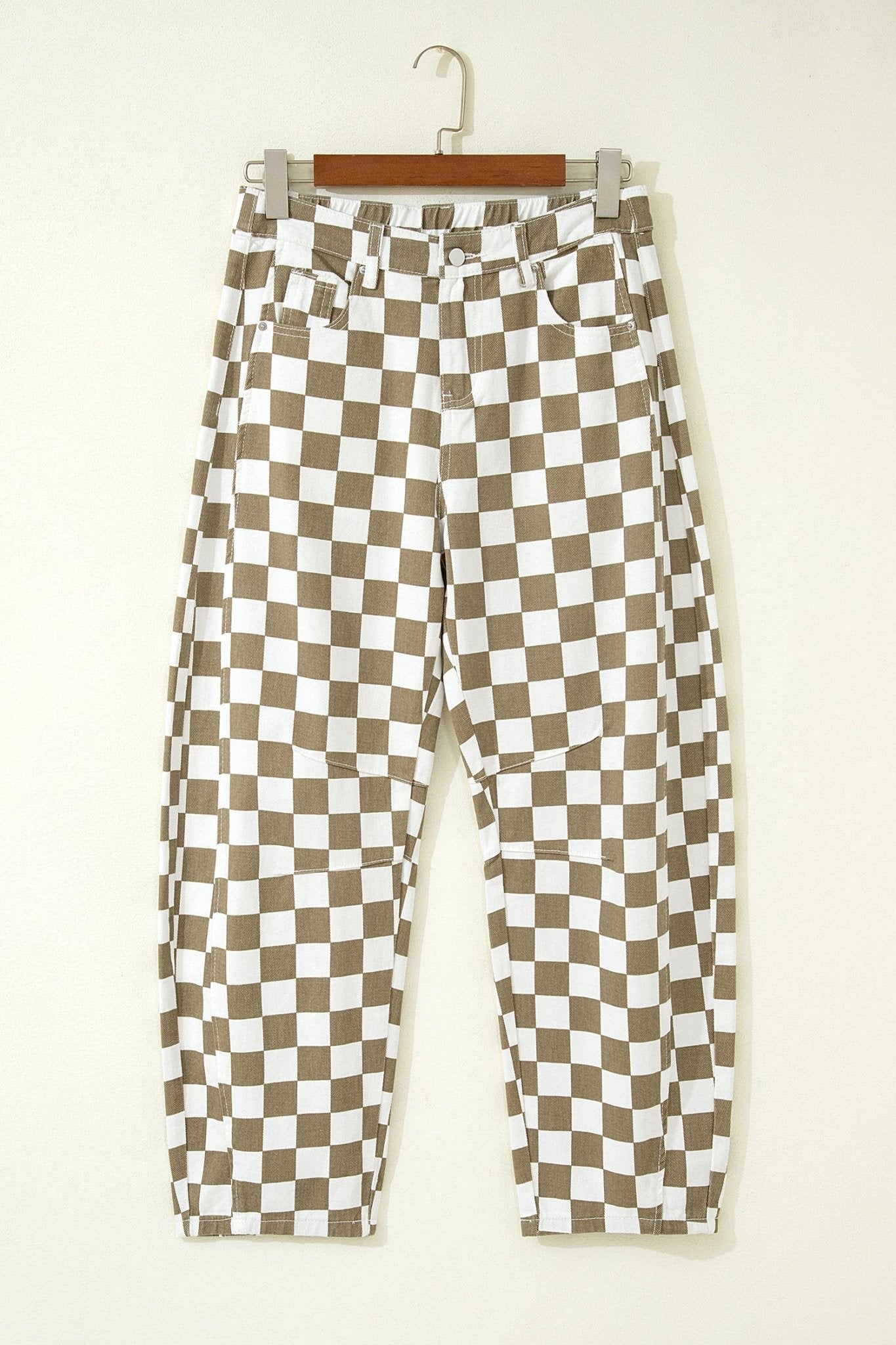Checker Denim Barrel Leg Pants - Rooted & Reckless Co.
