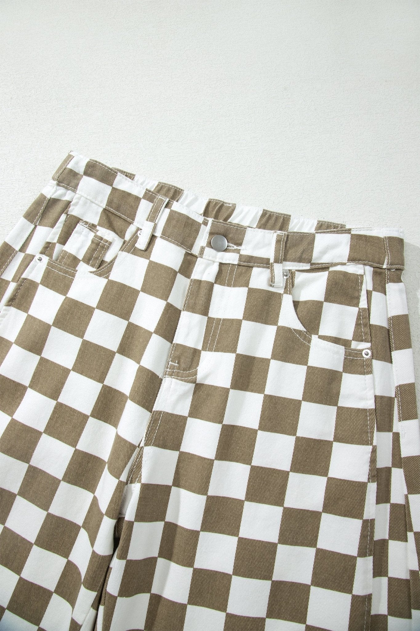 Checker Denim Barrel Leg Pants - Rooted & Reckless Co.