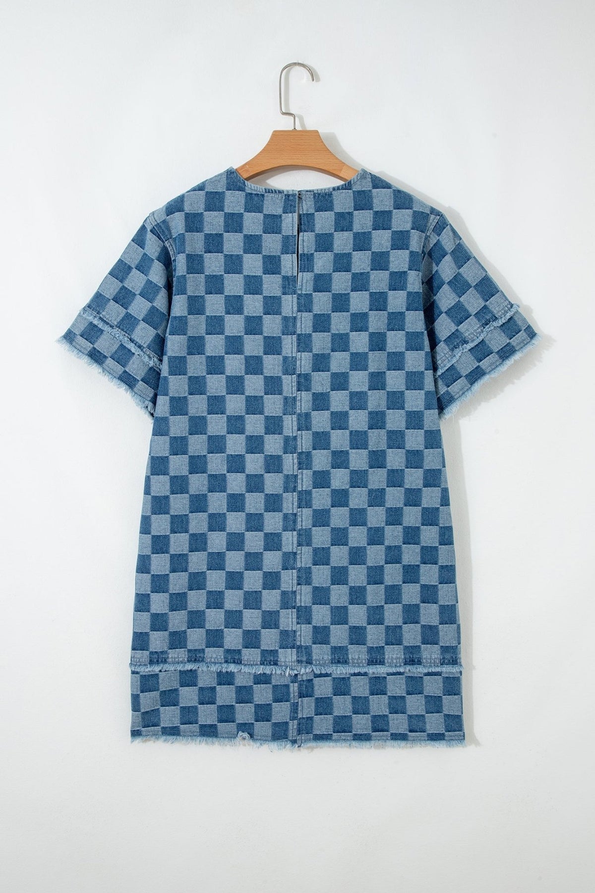 Checker Denim Frayed Hem Mini Dress - Rooted & Reckless Co.