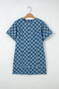 Checker Denim Frayed Hem Mini Dress - Rooted & Reckless Co.