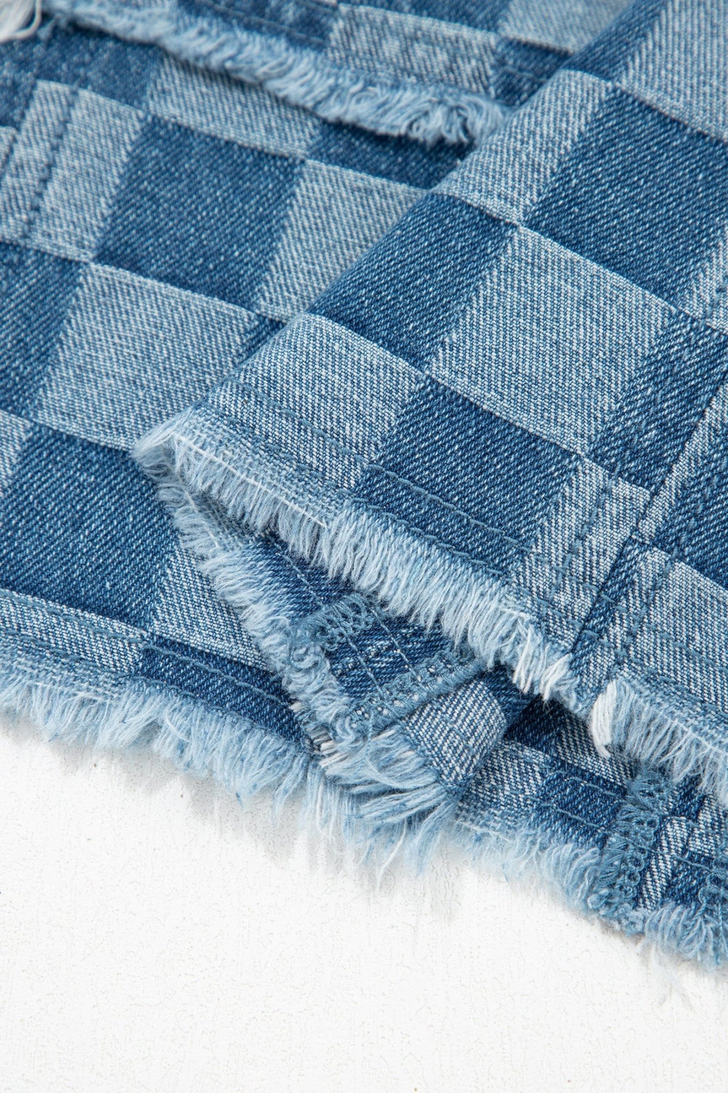 Checker Denim Frayed Hem Mini Dress - Rooted & Reckless Co.