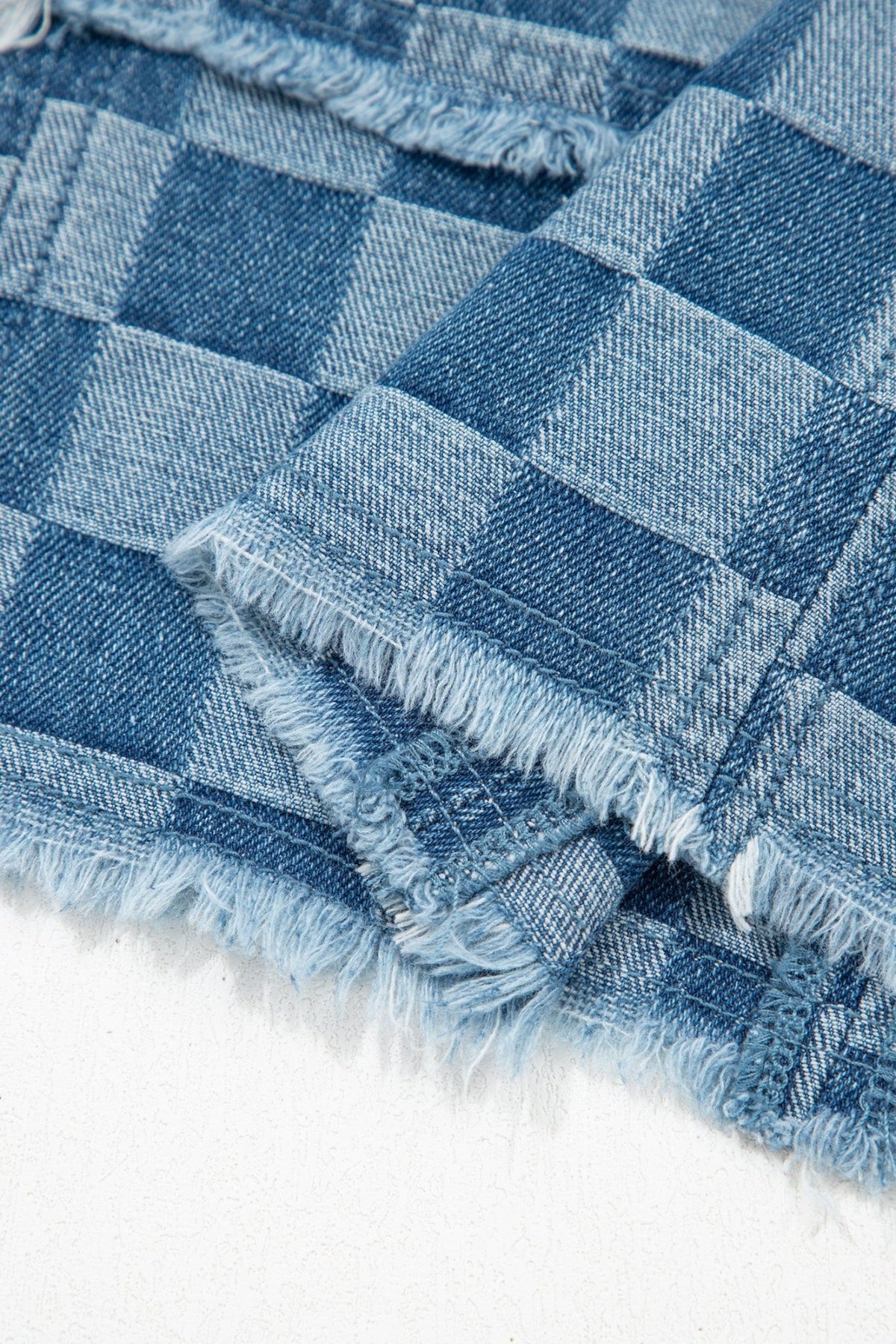 Checker Denim Frayed Hem Mini Dress - Rooted & Reckless Co.