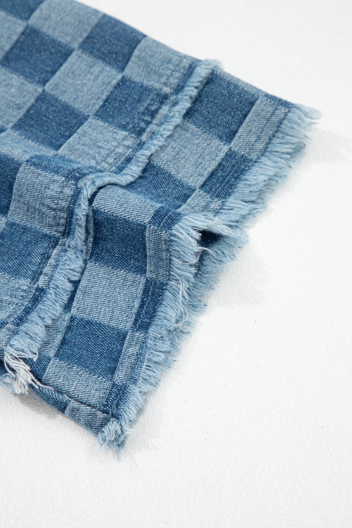 Checker Denim Frayed Hem Mini Dress - Rooted & Reckless Co.