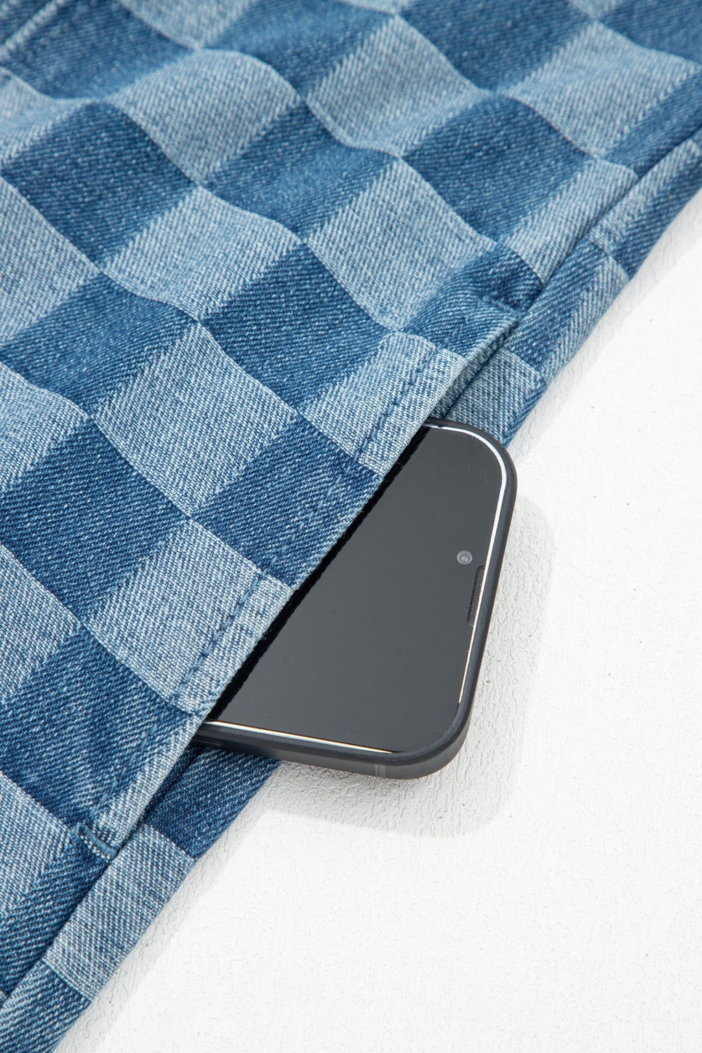 Checker Denim Frayed Hem Mini Dress - Rooted & Reckless Co.