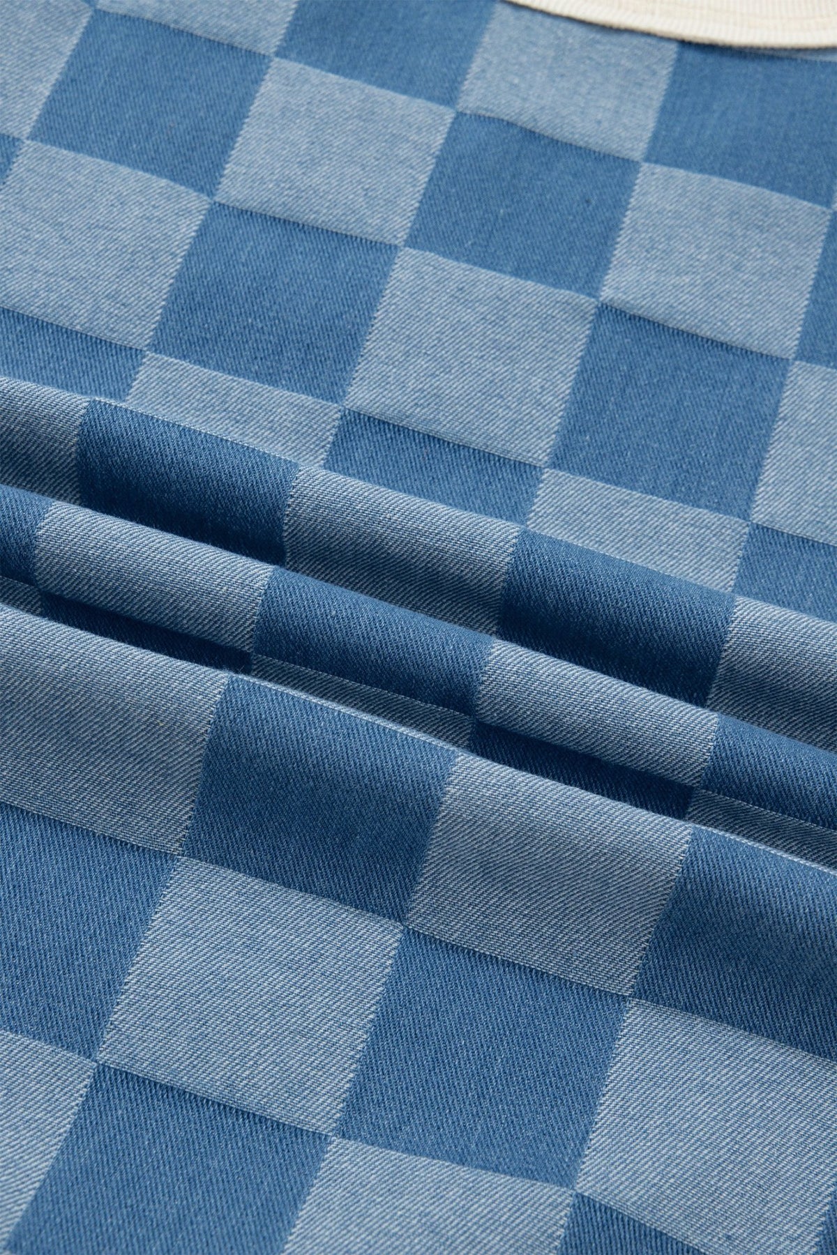 Checker Denim Patchwork Short Sleeve Loose Top - Rooted & Reckless Co.