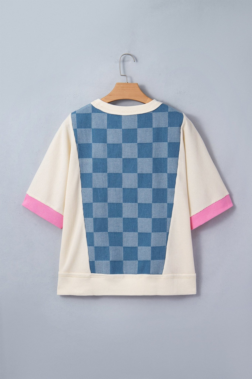 Checker Denim Patchwork Short Sleeve Loose Top - Rooted & Reckless Co.