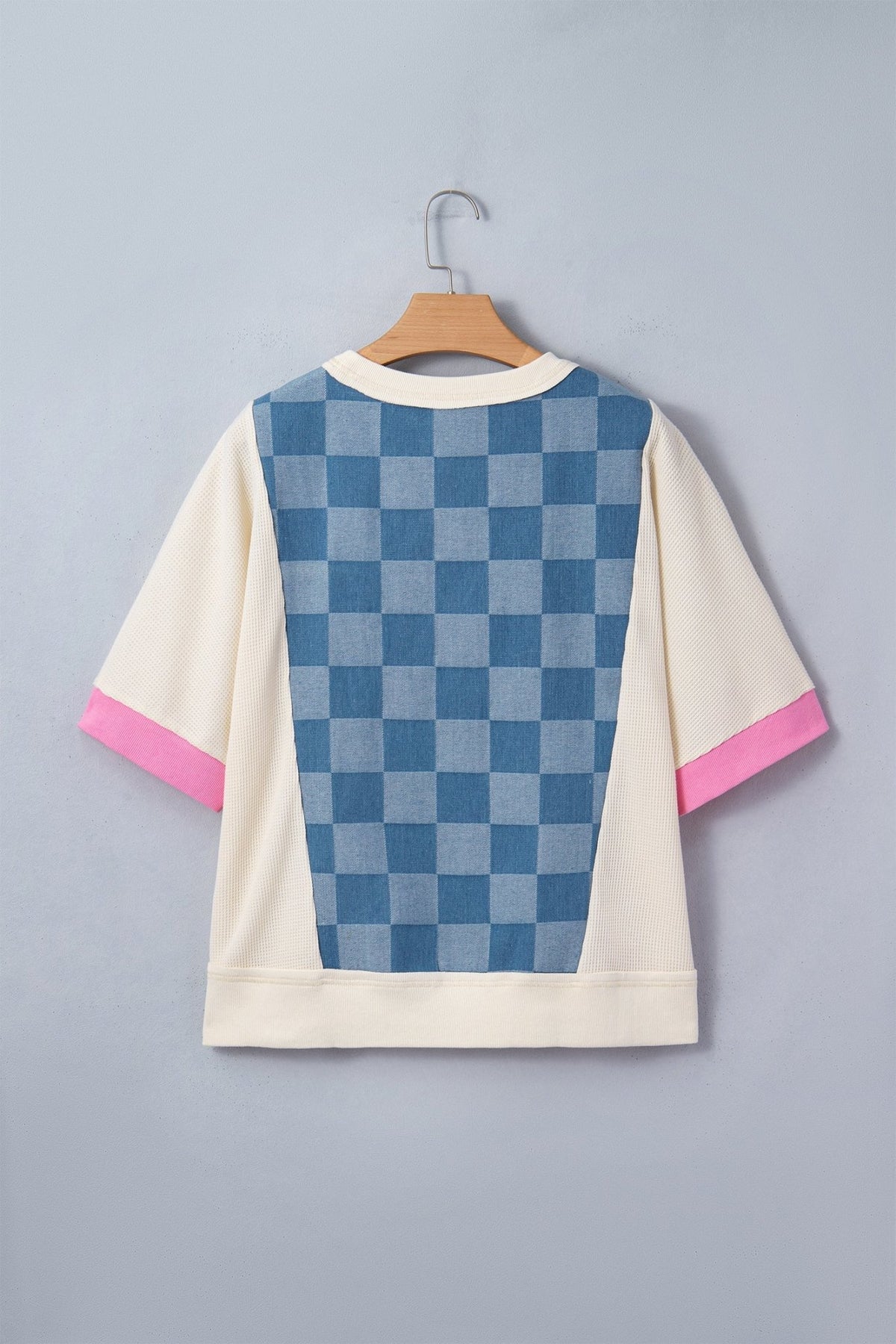 Checker Denim Patchwork Short Sleeve Loose Top - Rooted & Reckless Co.