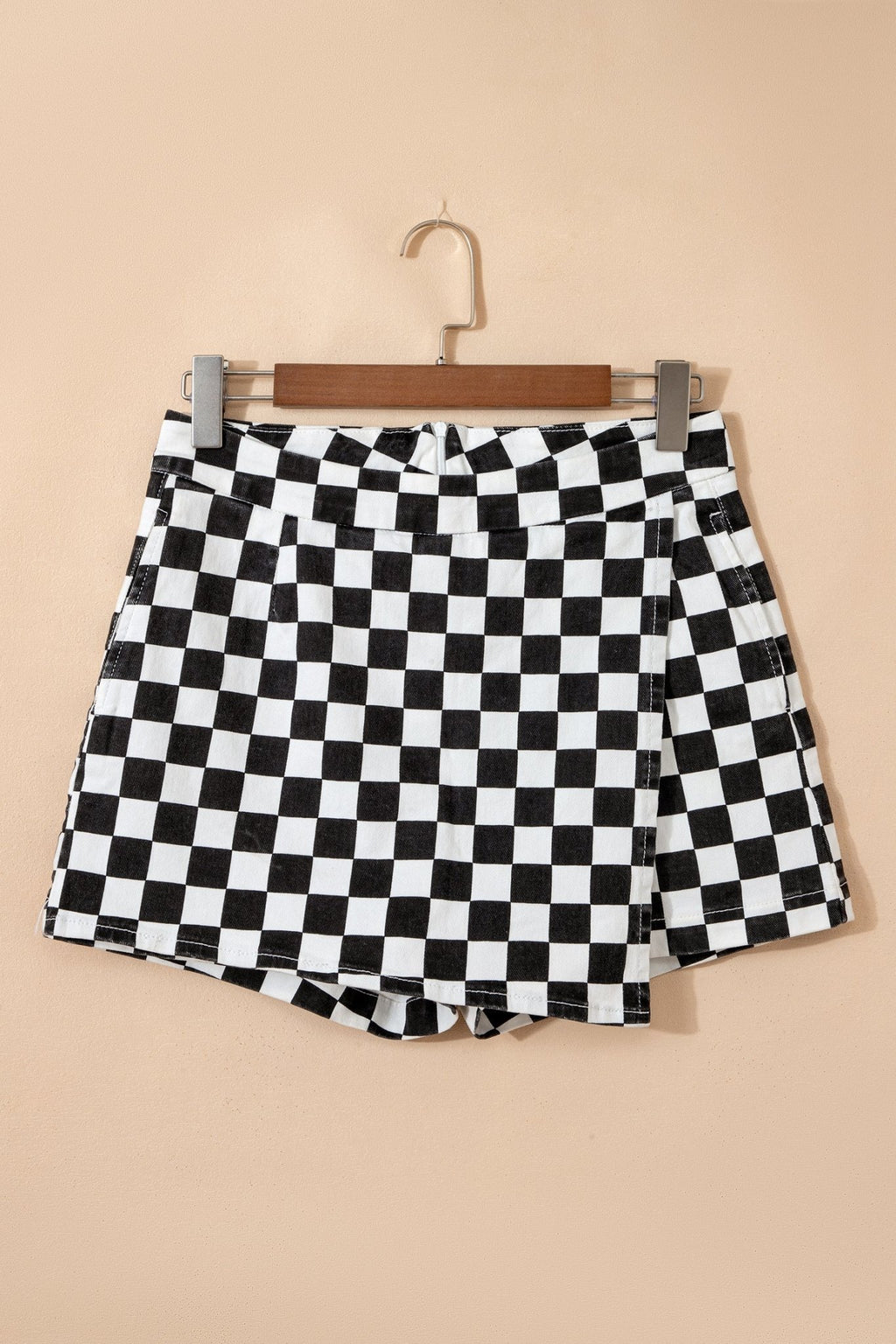 Checker Denim Pocketed Overlap Skort - Rooted & Reckless Co.