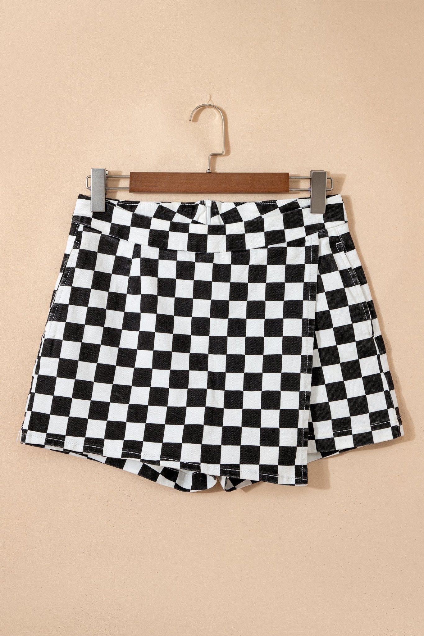 Checker Denim Pocketed Overlap Skort - Rooted & Reckless Co.